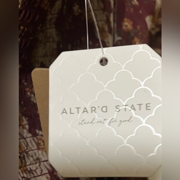 Altar’d State Burgundy & Cream Chiffon Floral Midi Dress by Blue Pepper Size M - Picture 8 of 9